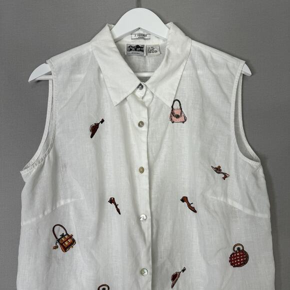 Vintage 2 Friends Shirt Womens 2X White Irish Linen Purse Shoe Heels Artsy Y2K - Picture 2 of 10